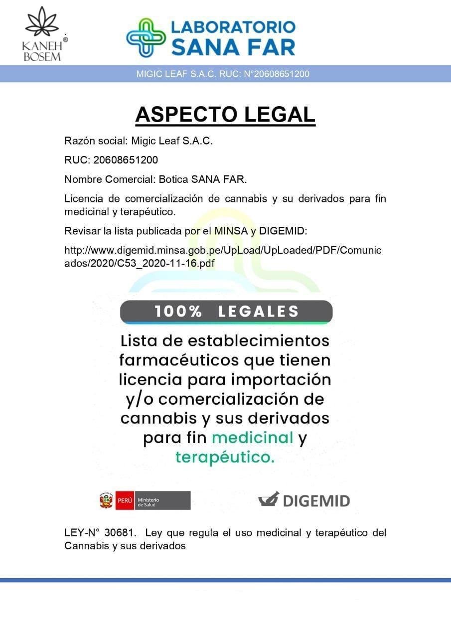 Documentación de respaldo sanitario de los productos Kaneh Bosem